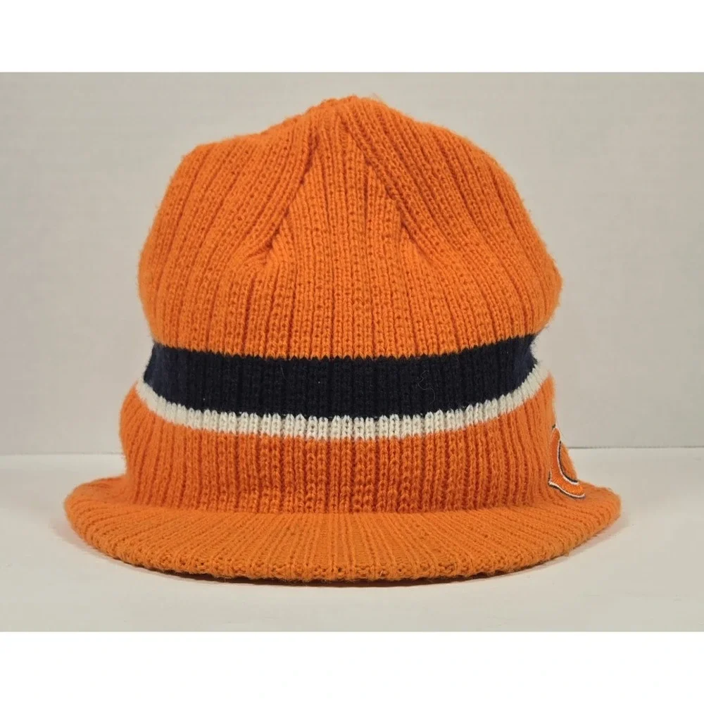 Y2K Chicago Bears Stocking Cap Knit Hat With Brim Orange Youth NFL Football